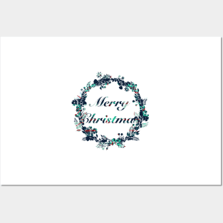 Berry Merry Christmas Wreath (Blue, Red, Green) Posters and Art